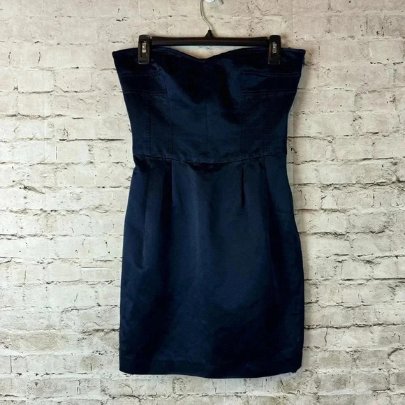 Diane von Furstenberg Size 4 Navy Blue Strapless Dress Cotton Silk Spandex Short - Picture 1 of 5